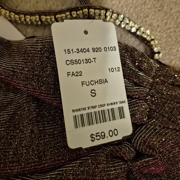 Brand New Metallic Fuchsia Cropped Top with Rhinestone Straps - Picture 3 of 3